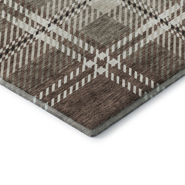 HomeRoots 10' Washable Brown Ivory Taupe Plaid Area Rug - UV Protected, Durable & Stain-Resistant for Homes 674299