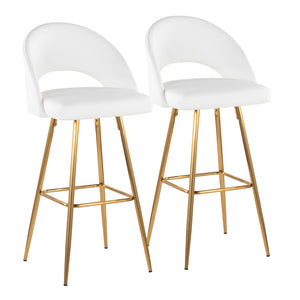 English Elm Fixed-height Metal Frame Barstools with Upholstered Seats and Geometric Footrest Set of 2 White+Gold B202S01942