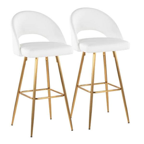 English Elm Fixed-height Metal Frame Barstools with Upholstered Seats and Geometric Footrest Set of 2 White+Gold B202S01942