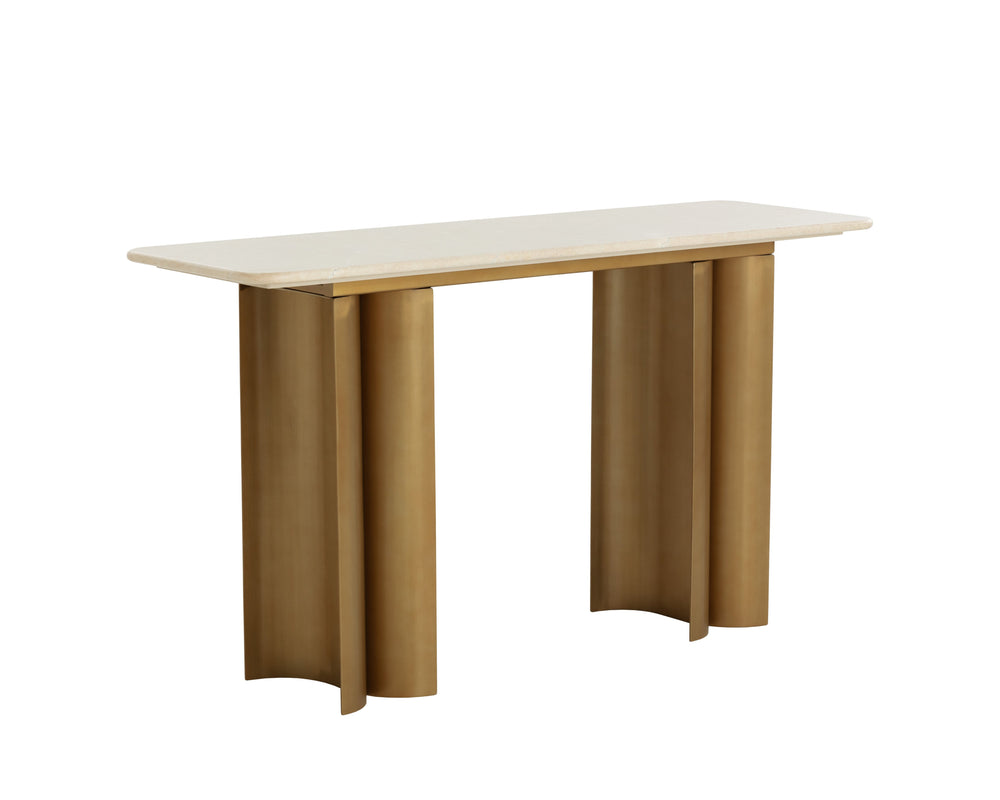 Sunpan Astara Console Table - Luxurious Cream Marble Top & Antique Gold Legs For Elegant Modern Spaces Cream Marble 111784