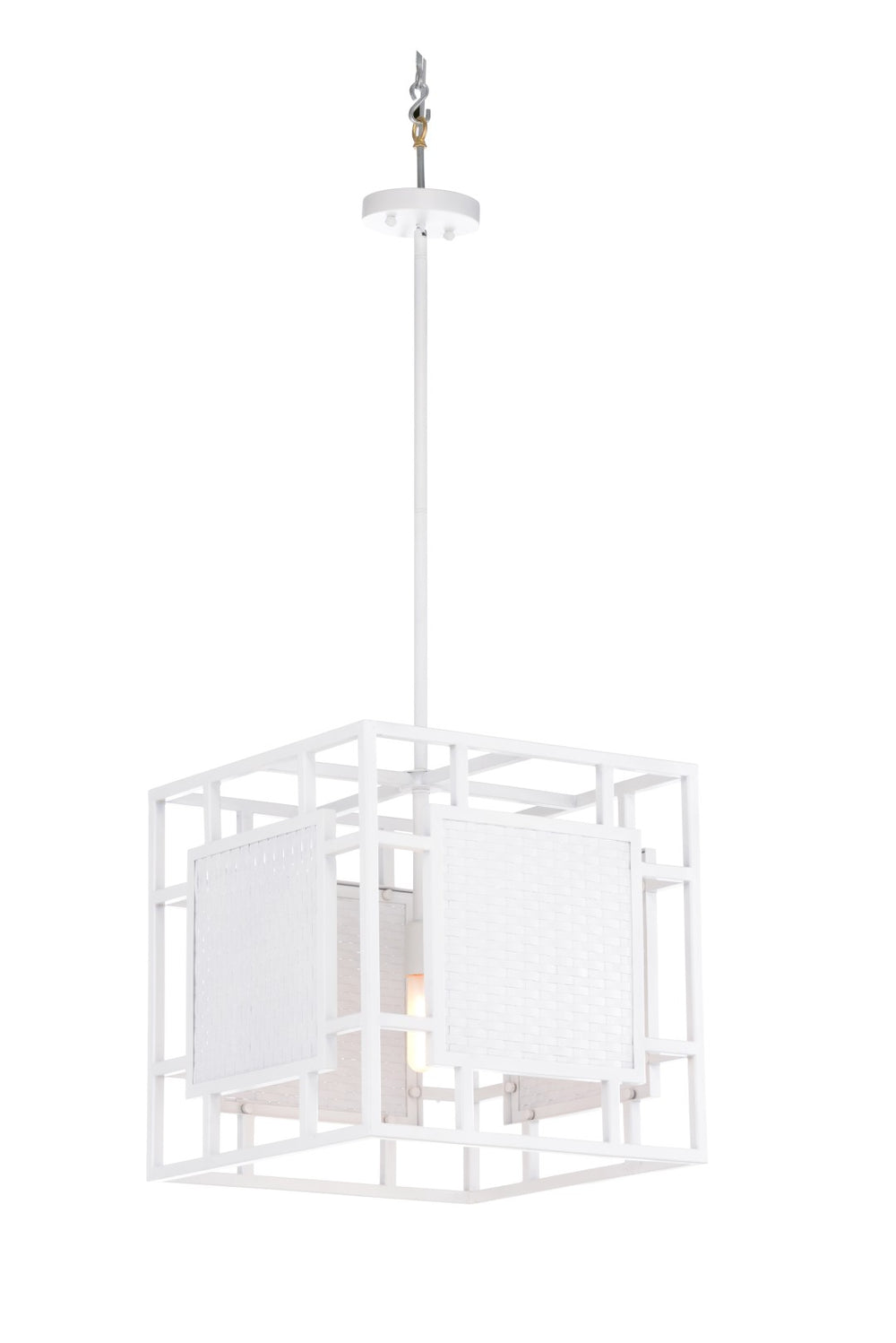Wildwood Trellis Pendant Light — Matte White Open-Frame Geometric Fixture With Woven Panels & Adjustable Rods 67430