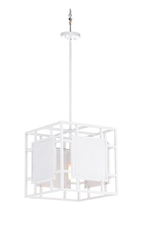 Wildwood Trellis Pendant Light — Matte White Open-Frame Geometric Fixture With Woven Panels & Adjustable Rods 67430