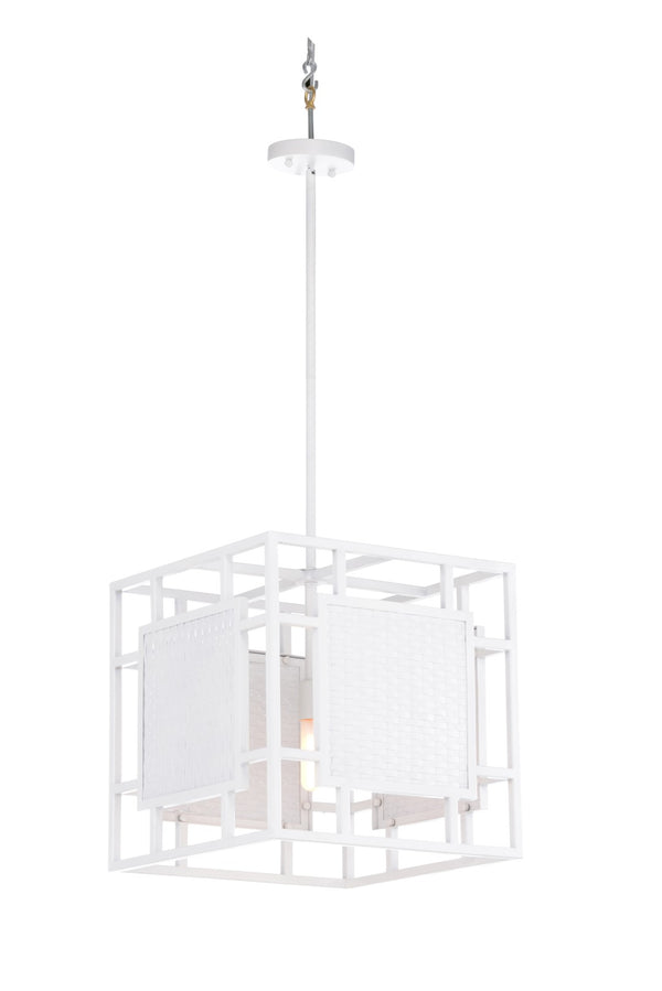 Wildwood Trellis Pendant Light — Matte White Open-Frame Geometric Fixture With Woven Panels & Adjustable Rods 67430