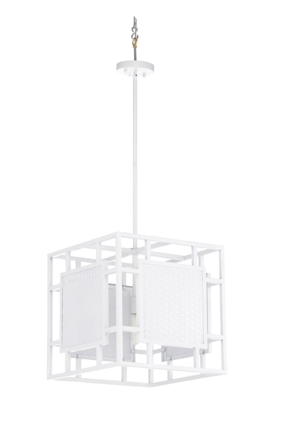 Wildwood Trellis Pendant Light — Matte White Open-Frame Geometric Fixture With Woven Panels & Adjustable Rods 67430