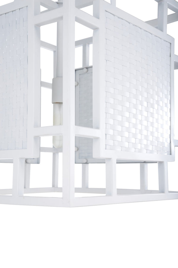 Wildwood Trellis Pendant Light — Matte White Open-Frame Geometric Fixture With Woven Panels & Adjustable Rods 67430