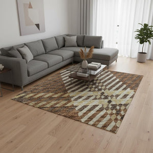 HomeRoots 8' X 10' Chocolate Beige and Gold Plaid Durable Washable Area Rug with UV Protection for Easy Care 674303