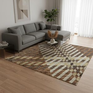 HomeRoots 9' X 12' Classic Chocolate Beige Gold Plaid Area Rug - Stain-Resistant, UV Protected, Easy Care! 674304