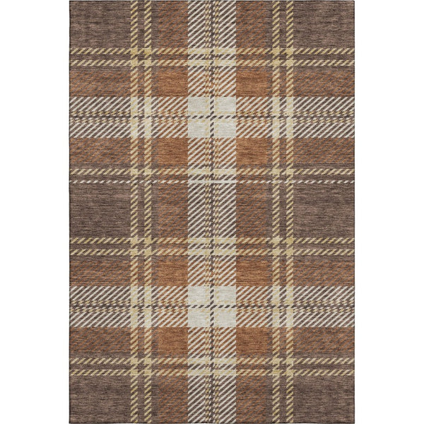 HomeRoots 9' X 12' Classic Chocolate Beige Gold Plaid Area Rug - Stain-Resistant, UV Protected, Easy Care! 674304
