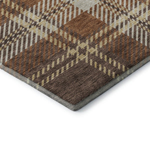 HomeRoots 9' X 12' Classic Chocolate Beige Gold Plaid Area Rug - Stain-Resistant, UV Protected, Easy Care! 674304