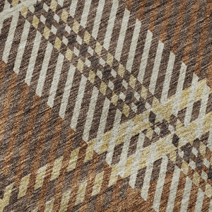 HomeRoots 9' X 12' Classic Chocolate Beige Gold Plaid Area Rug - Stain-Resistant, UV Protected, Easy Care! 674304