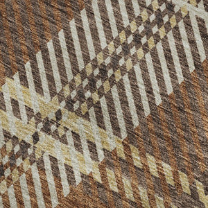 HomeRoots 9' X 12' Classic Chocolate Beige Gold Plaid Area Rug - Stain-Resistant, UV Protected, Easy Care! 674304