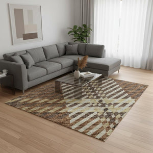 HomeRoots 10' Chocolate Beige & Gold Plaid Washable Area Rug - UV Protected, Stain Resistant for Busy Homes 674305