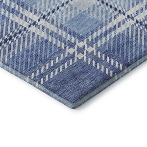 HomeRoots 5' X 8' Denim Blue & Ivory Plaid Washable Area Rug with UV Protection for Stylish, Everyday Living 674307