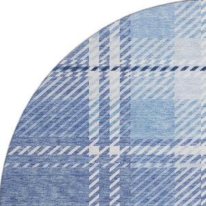 HomeRoots 8' Denim Blue and Ivory Plaid Washable Round Rug - UV Protected, Stain Resistant, Durable Design 674308