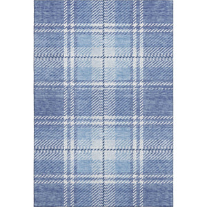 HomeRoots 8' X 10' Denim Blue & Ivory Plaid Area Rug – Durable, Stain-Resistant, UV Protected for Any Room 674309