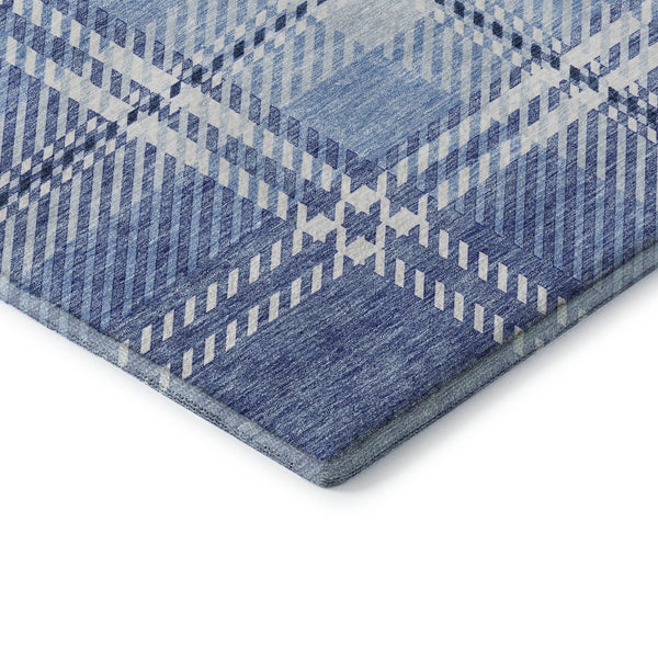 HomeRoots 8' X 10' Denim Blue & Ivory Plaid Area Rug – Durable, Stain-Resistant, UV Protected for Any Room 674309