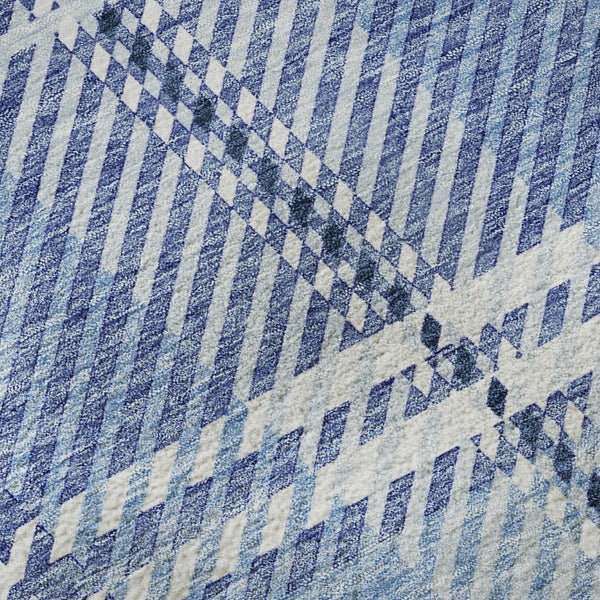 HomeRoots 8' X 10' Denim Blue & Ivory Plaid Area Rug – Durable, Stain-Resistant, UV Protected for Any Room 674309