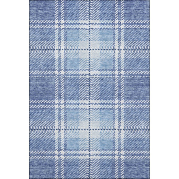 HomeRoots 10' Denim Blue & Ivory Plaid Washable Area Rug – UV Protected, Stain-Resistant, Durable Design for All Spaces 674311