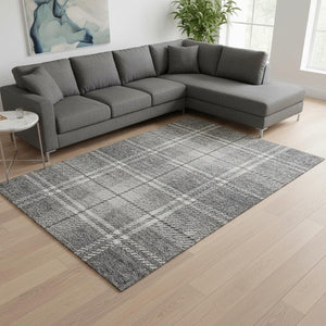 HomeRoots 8' X 10' Gray And Ivory Plaid Washable Area Rug - Durable, Stain-Resistant, UV Protected for Any Room 674315