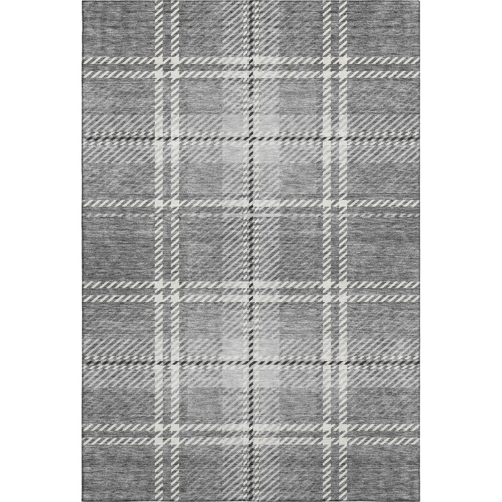 HomeRoots 9' X 12' Gray And Ivory Plaid Washable Area Rug - Stain Resistant, UV Protected for High-Traffic Homes 674316
