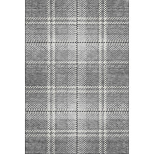 HomeRoots 9' X 12' Gray And Ivory Plaid Washable Area Rug - Stain Resistant, UV Protected for High-Traffic Homes 674316