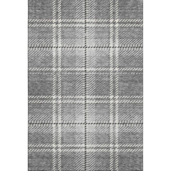 HomeRoots 9' X 12' Gray And Ivory Plaid Washable Area Rug - Stain Resistant, UV Protected for High-Traffic Homes 674316