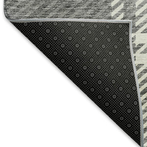 HomeRoots 9' X 12' Gray And Ivory Plaid Washable Area Rug - Stain Resistant, UV Protected for High-Traffic Homes 674316