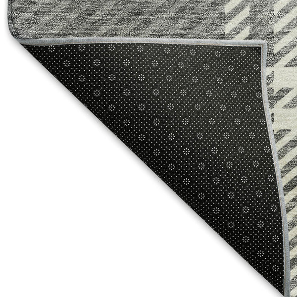 HomeRoots 9' X 12' Gray And Ivory Plaid Washable Area Rug - Stain Resistant, UV Protected for High-Traffic Homes 674316