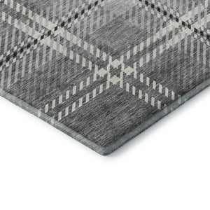 HomeRoots 9' X 12' Gray And Ivory Plaid Washable Area Rug - Stain Resistant, UV Protected for High-Traffic Homes 674316