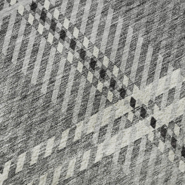 HomeRoots 9' X 12' Gray And Ivory Plaid Washable Area Rug - Stain Resistant, UV Protected for High-Traffic Homes 674316