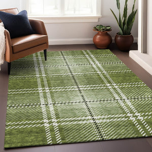 HomeRoots 5' X 8' Green and Ivory Plaid Area Rug - Durable, Washable, UV-Protected for Stylish Everyday Living 674319