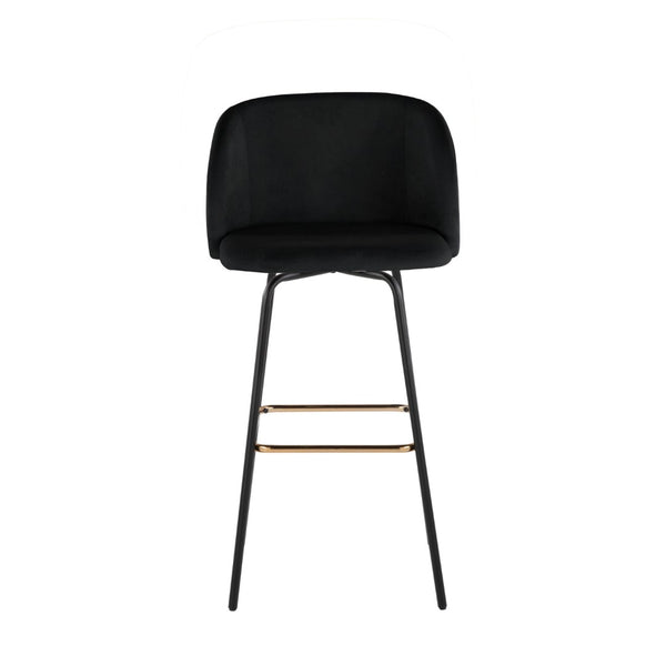 English Elm Fixed-height Swivel Barstools Velvet Seat Gold Footrest Glam Kitchen Island Set of 2 Black B202S01908