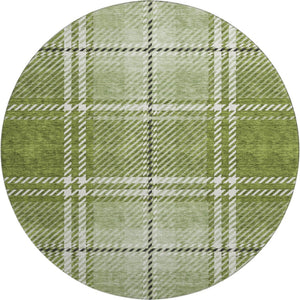 HomeRoots 8' Green and Ivory Plaid Round Rug – Durable, Stain-Resistant, UV Protected for Timeless Elegance 674320