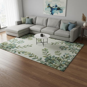 HomeRoots 8' X 10' Green And Ivory Plaid Washable Area Rug – Stain Resistant, UV Protected & Easy Care! 674321
