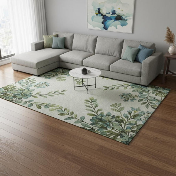 HomeRoots 8' X 10' Green And Ivory Plaid Washable Area Rug – Stain Resistant, UV Protected & Easy Care! 674321