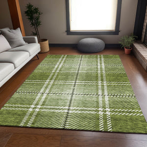 HomeRoots 8' X 10' Green And Ivory Plaid Washable Area Rug – Stain Resistant, UV Protected & Easy Care! 674321