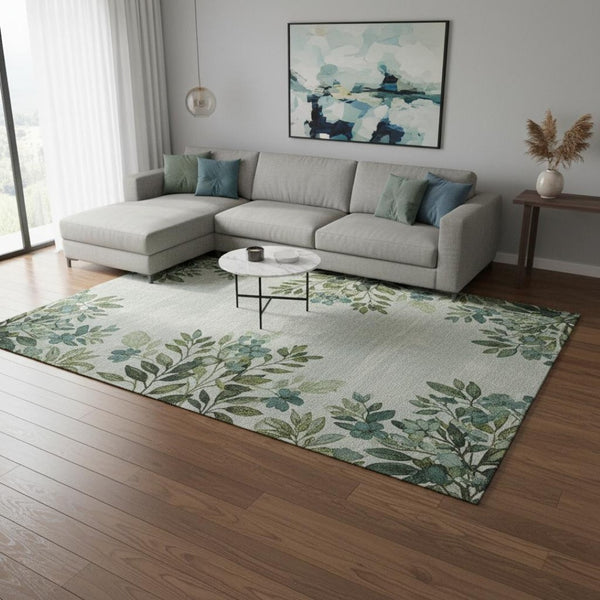 HomeRoots 9' X 12' Green and Ivory Plaid Washable Area Rug - UV Resistant, Durable, Easy-Care for All Spaces 674322