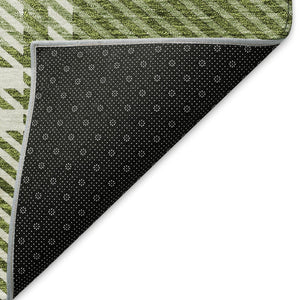 HomeRoots 9' X 12' Green and Ivory Plaid Washable Area Rug - UV Resistant, Durable, Easy-Care for All Spaces 674322