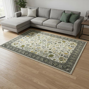 HomeRoots 10' X 14' Green and Ivory Plaid Area Rug - Washable, UV Protected, Stain Resistant for High-Traffic Homes 674323