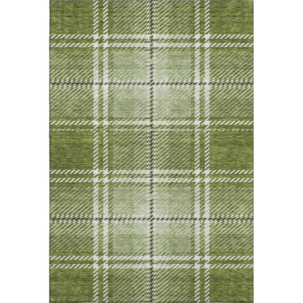 HomeRoots 10' X 14' Green and Ivory Plaid Area Rug - Washable, UV Protected, Stain Resistant for High-Traffic Homes 674323