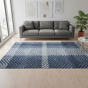 HomeRoots 5' X 8' Navy Blue and Ivory Plaid Washable Area Rug - Durable, Stain-Resistant, UV-Protected Design 674325
