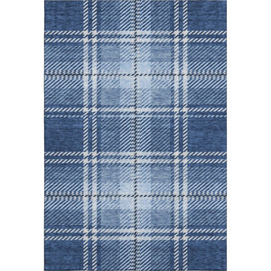 HomeRoots 5' X 8' Navy Blue and Ivory Plaid Washable Area Rug - Durable, Stain-Resistant, UV-Protected Design 674325