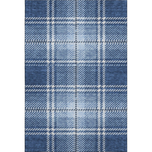 HomeRoots 5' X 8' Navy Blue and Ivory Plaid Washable Area Rug - Durable, Stain-Resistant, UV-Protected Design 674325
