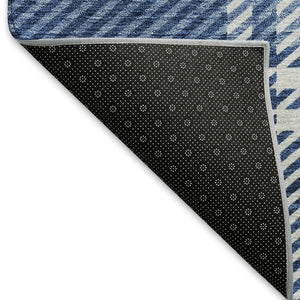 HomeRoots 5' X 8' Navy Blue and Ivory Plaid Washable Area Rug - Durable, Stain-Resistant, UV-Protected Design 674325