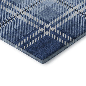 HomeRoots 5' X 8' Navy Blue and Ivory Plaid Washable Area Rug - Durable, Stain-Resistant, UV-Protected Design 674325