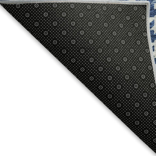 HomeRoots 5' X 8' Navy Blue and Ivory Plaid Washable Area Rug - Durable, Stain-Resistant, UV-Protected Design 674325