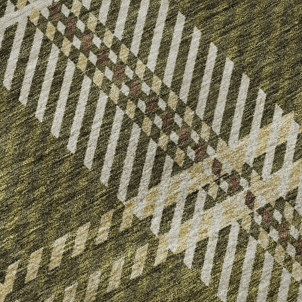 HomeRoots 8' X 10' Olive Green, Beige & Ivory Plaid Area Rug - Stain Resistant, UV Protected, Easy Care Luxury 674333