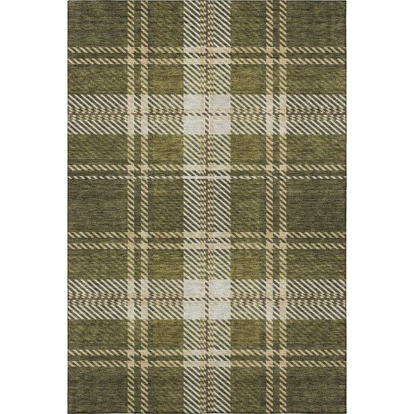 HomeRoots 8' X 10' Olive Green, Beige & Ivory Plaid Area Rug - Stain Resistant, UV Protected, Easy Care Luxury 674333