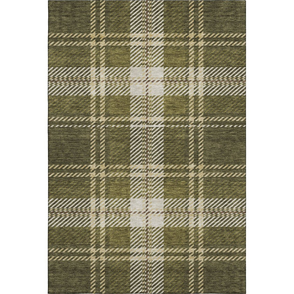 HomeRoots 9' X 12' Olive Green Plaid Area Rug - Washable, Stain Resistant & UV Protected for Busy Homes 674334