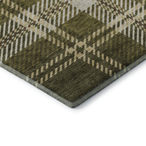 HomeRoots 9' X 12' Olive Green Plaid Area Rug - Washable, Stain Resistant & UV Protected for Busy Homes 674334
